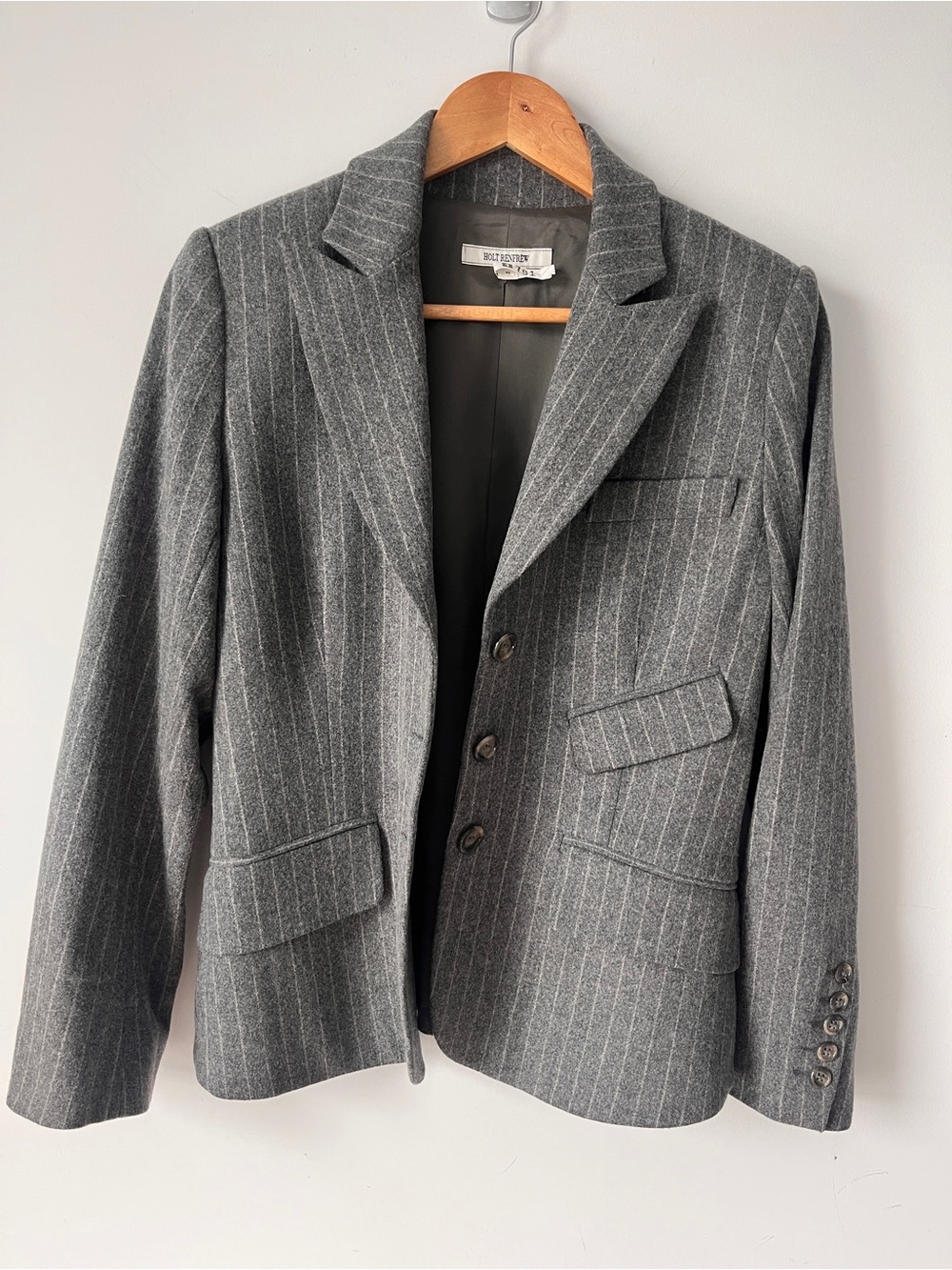 Holt Renfrew Pinstripe Women's Wool Blazer - Classic - Size 10 | Vintage - Picture 5 of 13